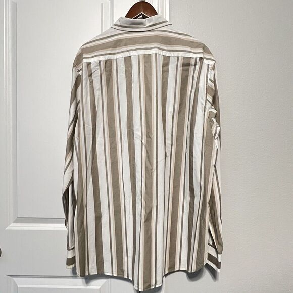 Michael Kors Mens Shirt Size XL White Beige Striped Button-Up Long Sleeve - Picture 5 of 7